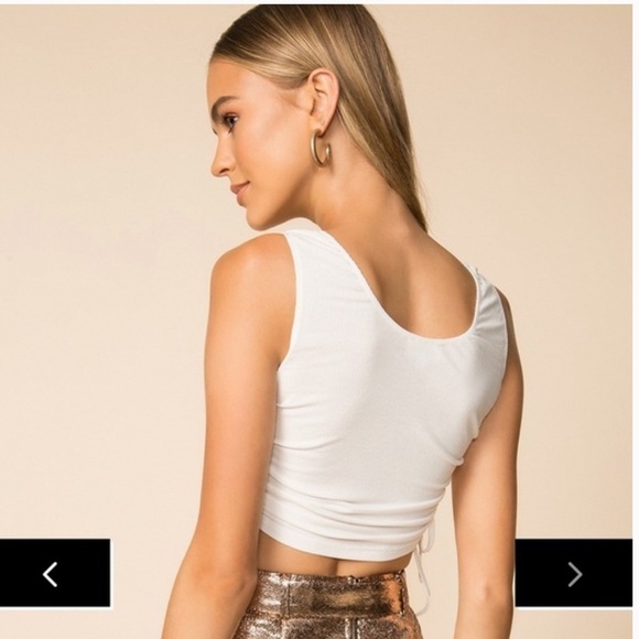 Superdown Revolve “Gwen” White Ribbed Crop Tank Top Side Ruching - Picture 12 of 13